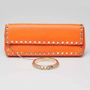 Valentino Orange Leather Rockstud Bracelet Clutch Bag